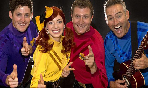 The wiggles return to Melbourne with 3 new members.  Yellow Wiggle is Emma, Purple wiggle is Lachlan, Red wiggle is Simon and the original blue wiggle is Anthony.

Photo: Chris Scott